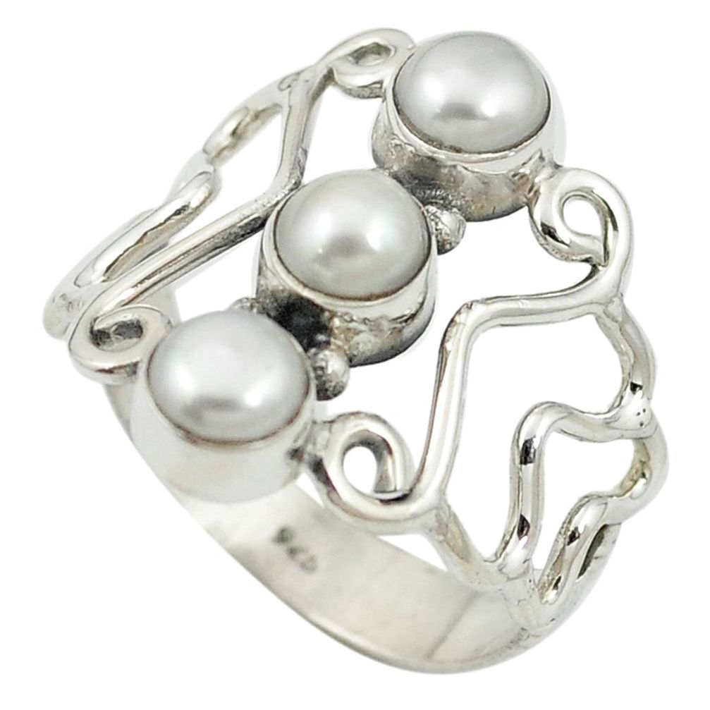 Natural white pearl 925 sterling silver ring jewelry size 8 m57066