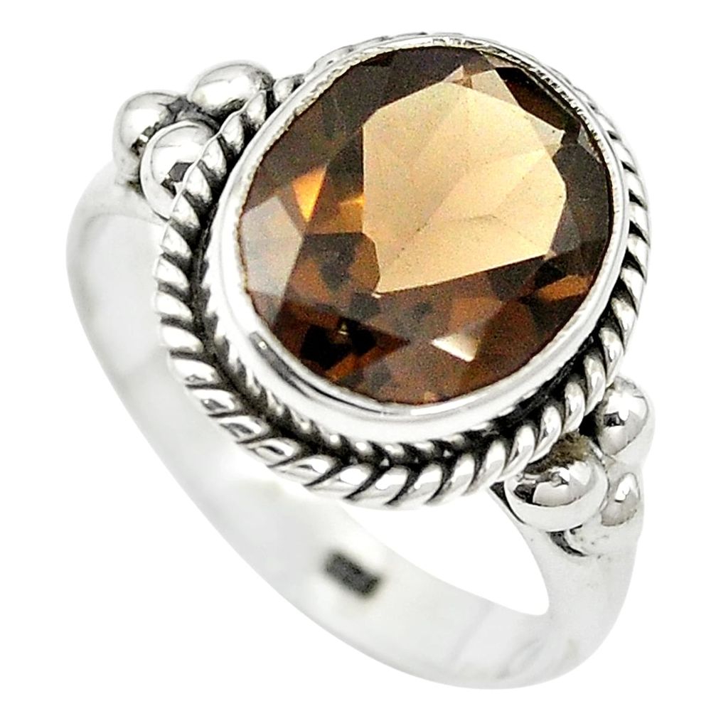 Brown smoky topaz oval 925 sterling silver ring jewelry size 7.5 m57165