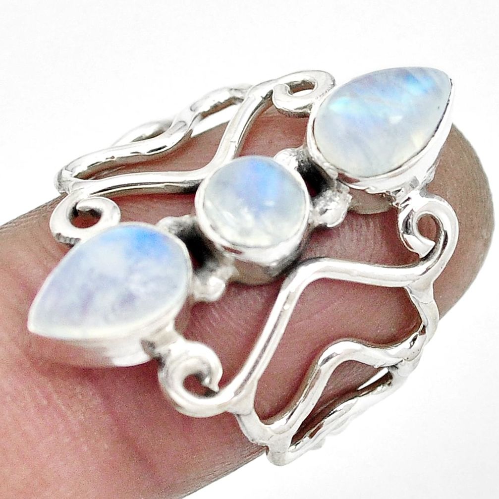 Natural rainbow moonstone 925 sterling silver ring size 5.5 m57176