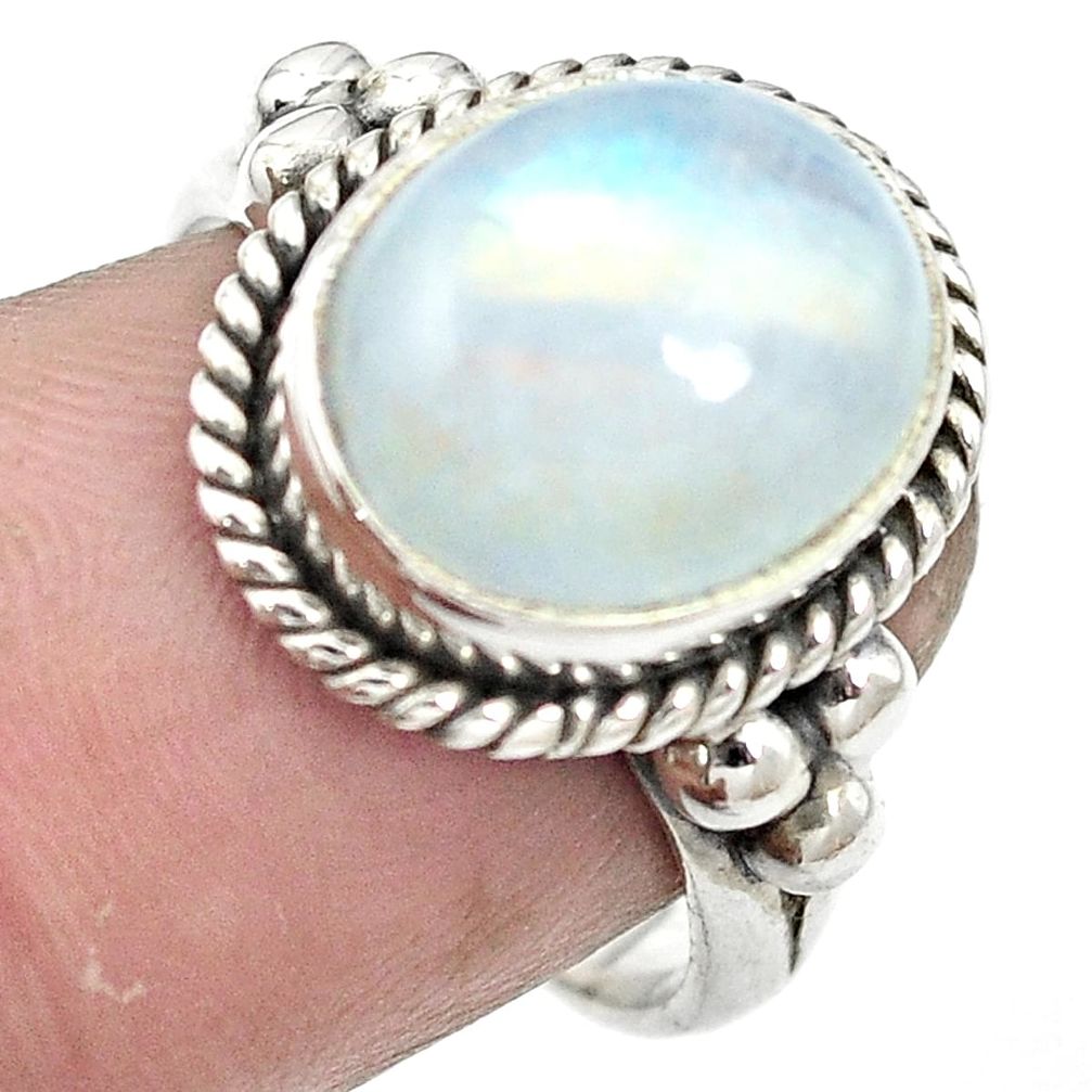 Natural rainbow moonstone 925 sterling silver ring jewelry size 6 m57180