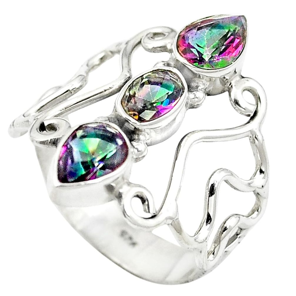 Multi color rainbow topaz 925 sterling silver ring jewelry size 7.5 m57192