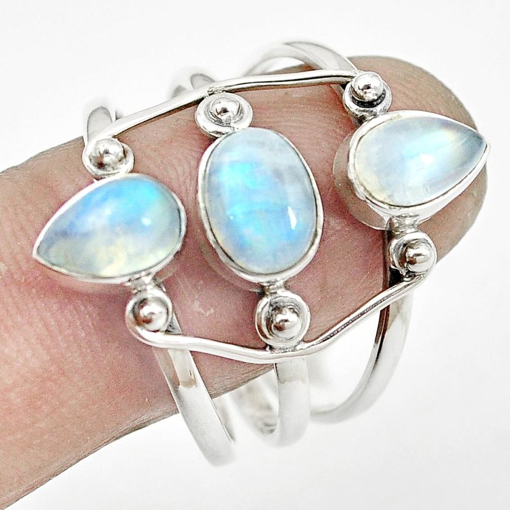 Natural rainbow moonstone 925 sterling silver ring size 10 m57199
