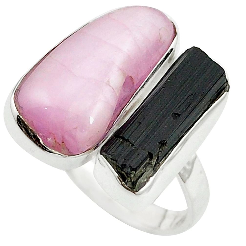 Natural pink kunzite tourmaline rough 925 silver adjustable ring size 8 m58782