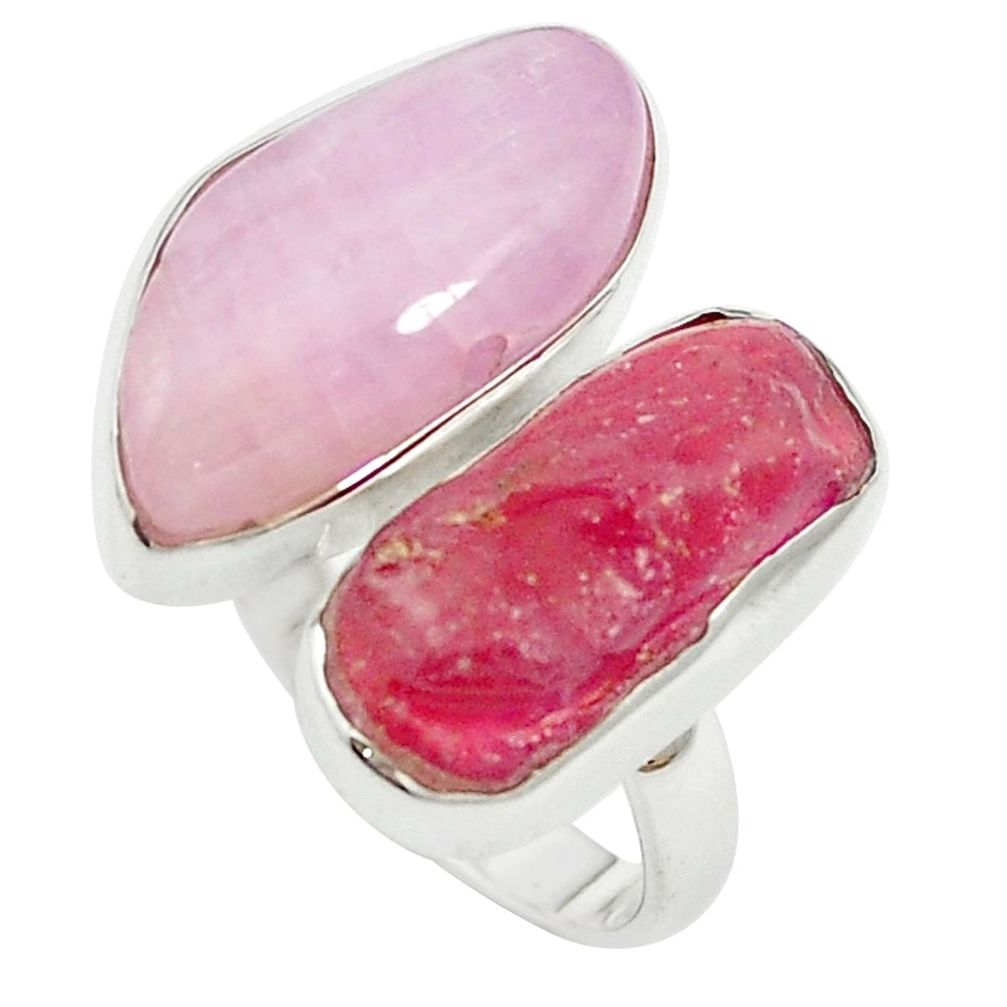 Natural pink kunzite ruby rough 925 silver adjustable ring size 8 m58785