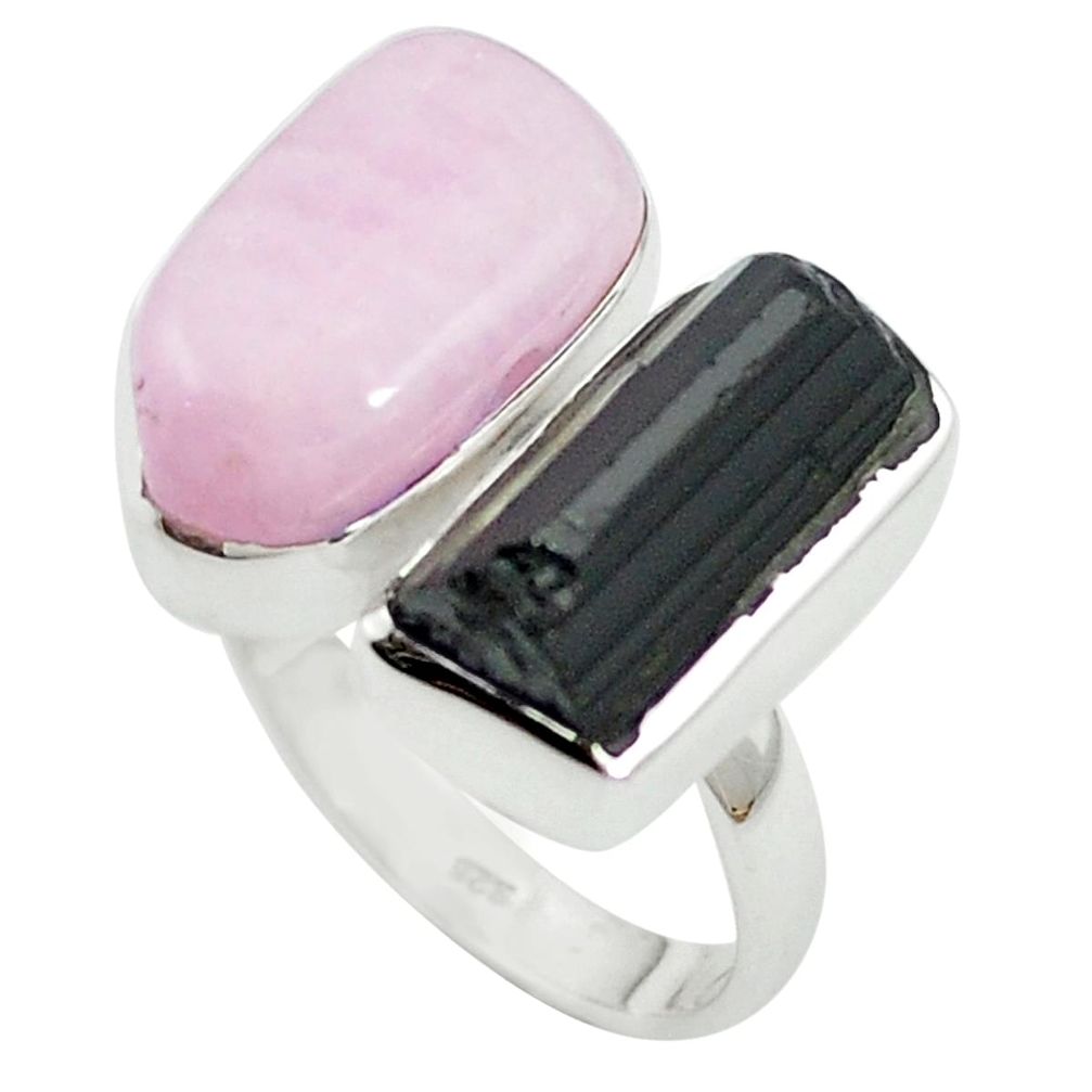 Natural pink kunzite tourmaline rough 925 silver adjustable ring size 8 m58786