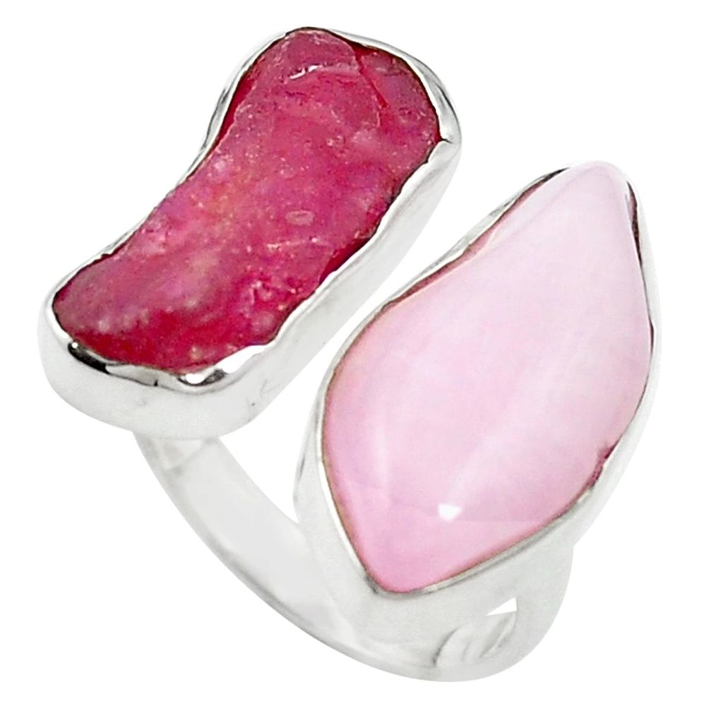 925 silver natural pink kunzite ruby rough adjustable ring size 8 m58788