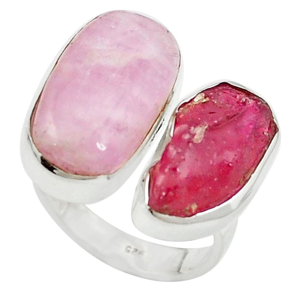 Natural pink kunzite ruby rough 925 silver adjustable ring size 5.5 m58792