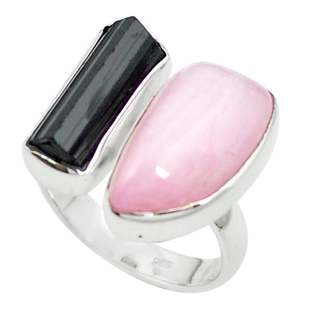 Natural pink kunzite tourmaline rough 925 silver adjustable ring size 7.5 m58793