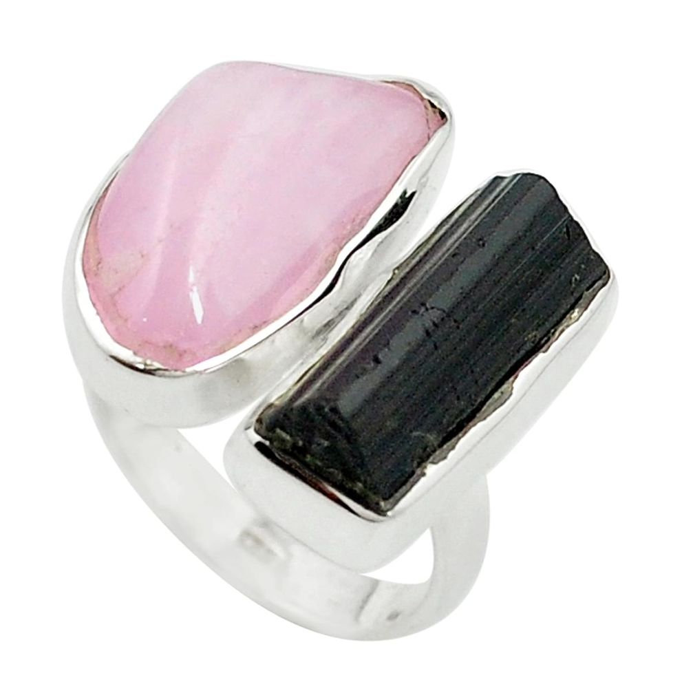 Natural pink kunzite tourmaline rough 925 silver adjustable ring size 6 m58798