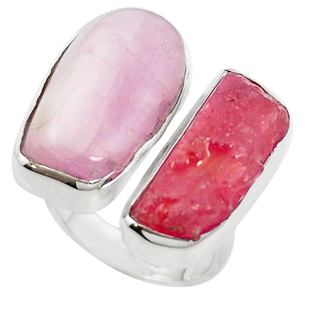 Natural pink kunzite ruby rough 925 silver adjustable ring size 6 m58799