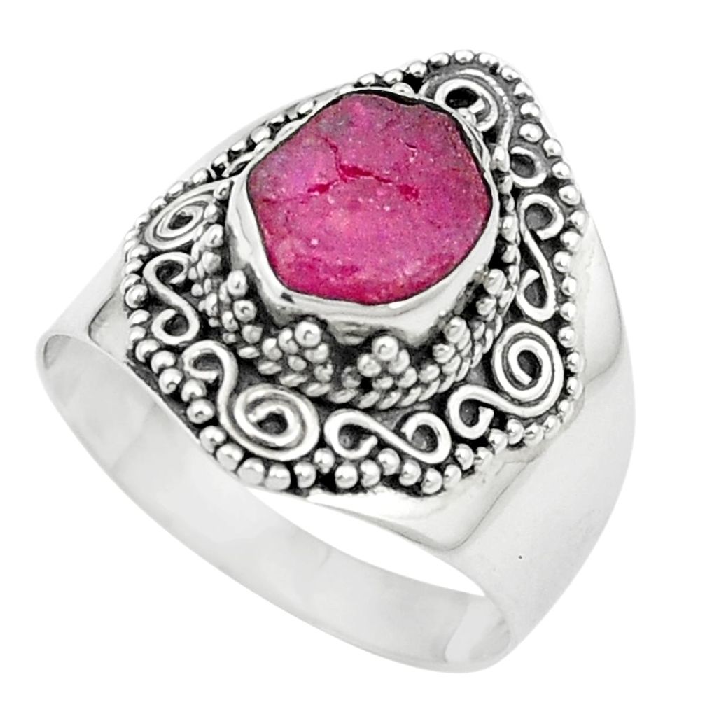 3.51cts natural pink ruby rough 925 sterling silver ring jewelry size 8.5 m59028