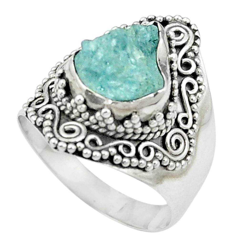 3.89cts natural aqua aquamarine rough 925 sterling silver ring size 7 m59039