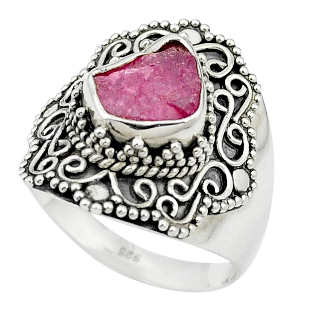 3.53cts natural pink ruby rough 925 sterling silver ring jewelry size 7.5 m59045