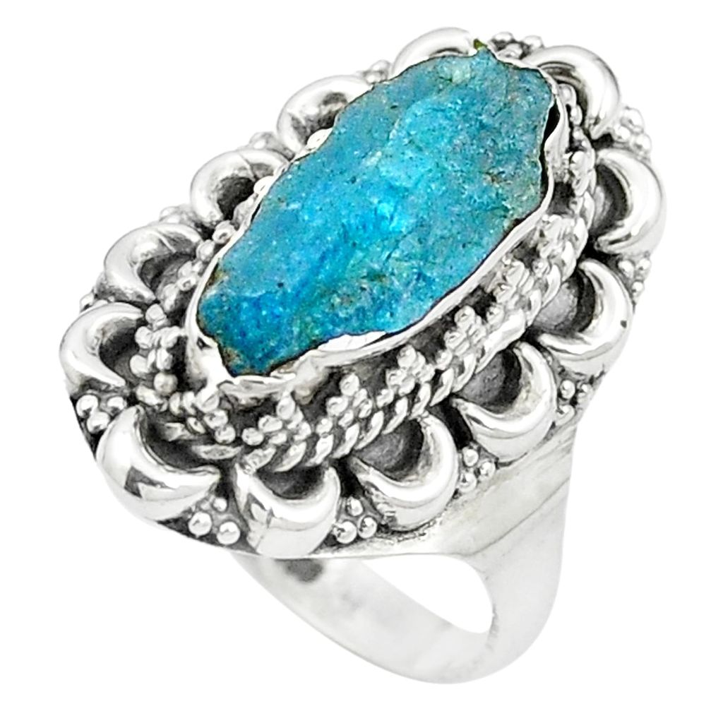 Natural blue apatite rough 925 sterling silver ring size 7.5 m59070