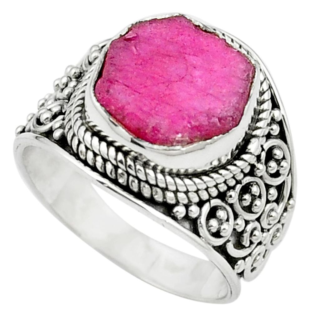 Natural pink ruby rough 925 sterling silver ring jewelry size 7 m59079