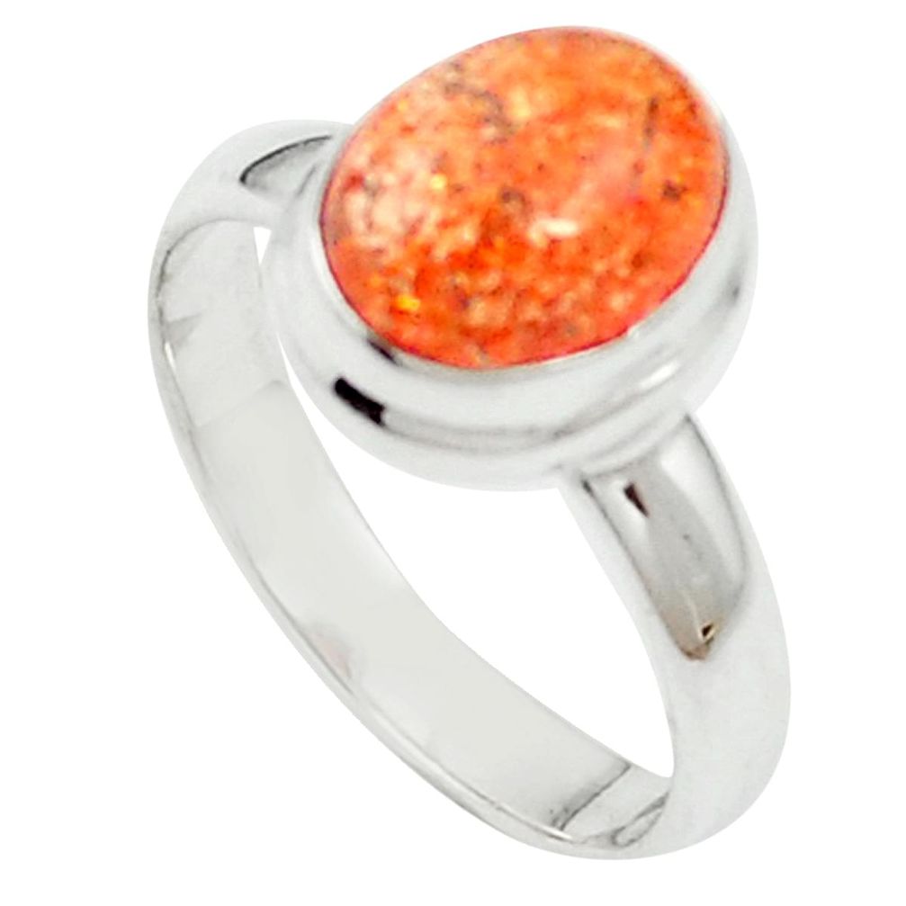 4.30cts natural orange sunstone (feldspar) 925 silver ring size 7.5 m59386