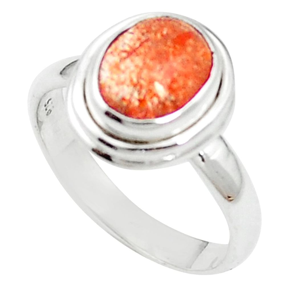 4.63cts natural orange sunstone (hematite feldspar 925 silver ring size 8 m59391