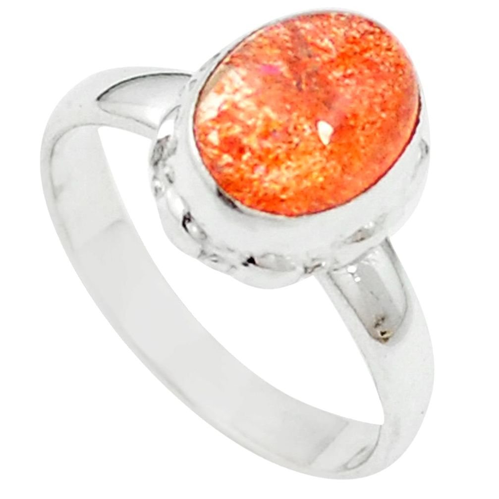 4.51cts natural orange sunstone (feldspar) 925 silver ring size 8.5 m59396