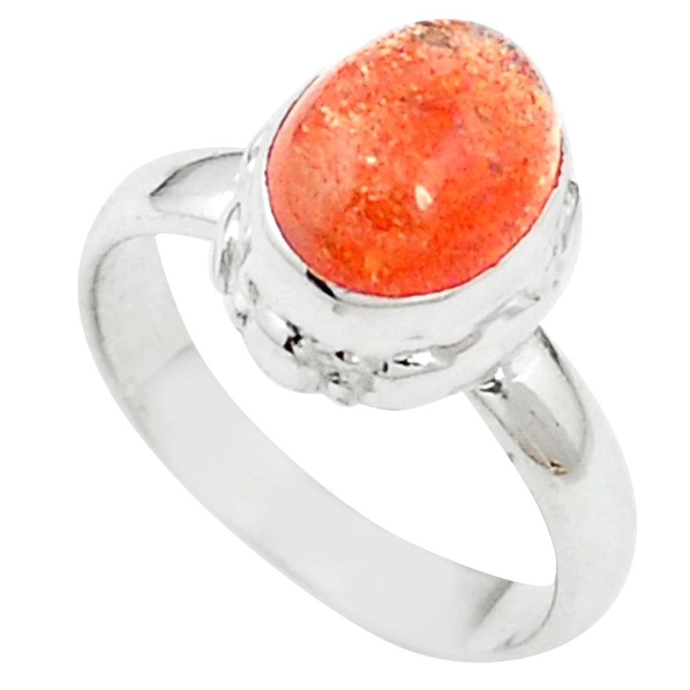 4.51cts natural orange sunstone (feldspar) 925 silver ring size 6.5 m59399