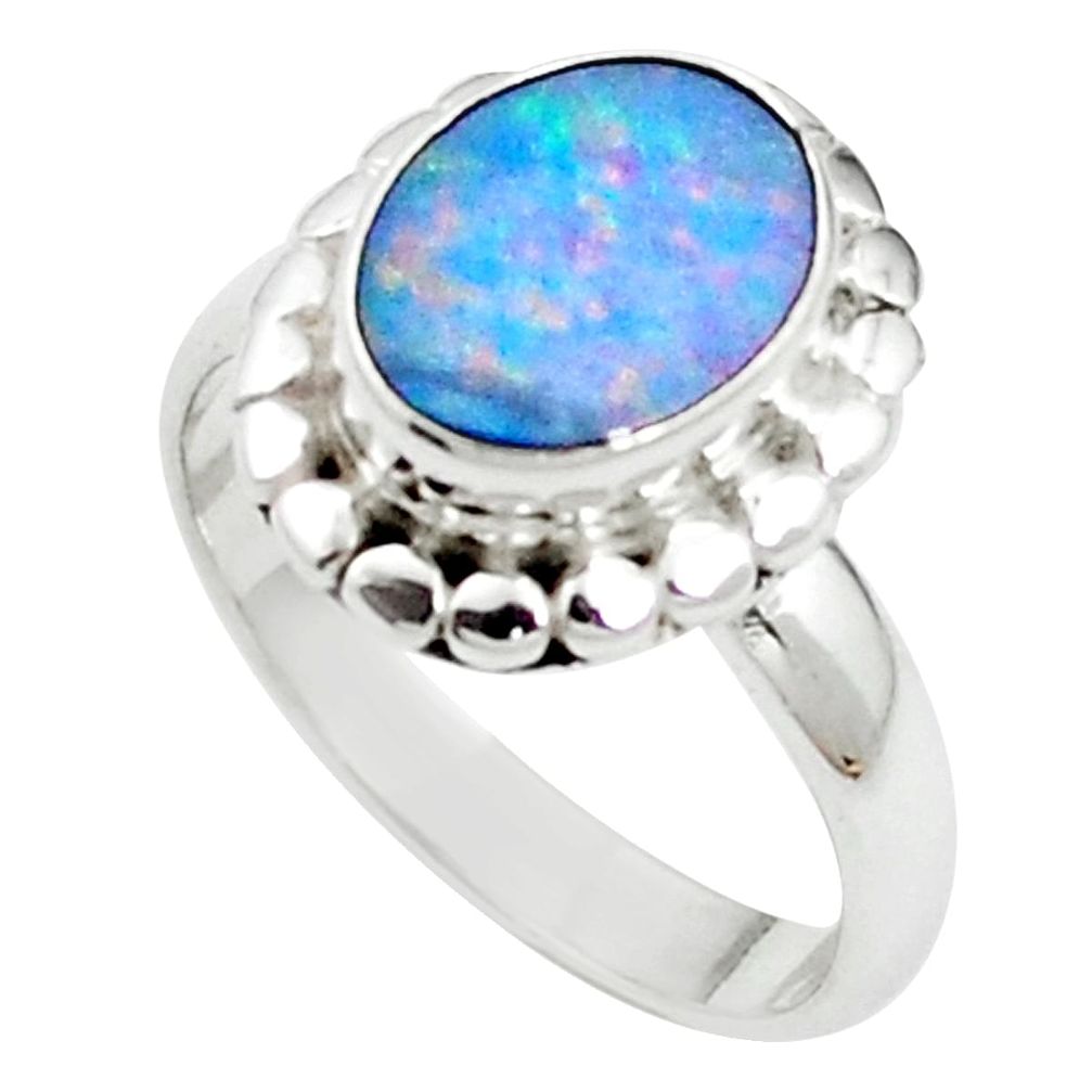 Natural blue doublet opal australian 925 sterling silver ring size 7 m59405