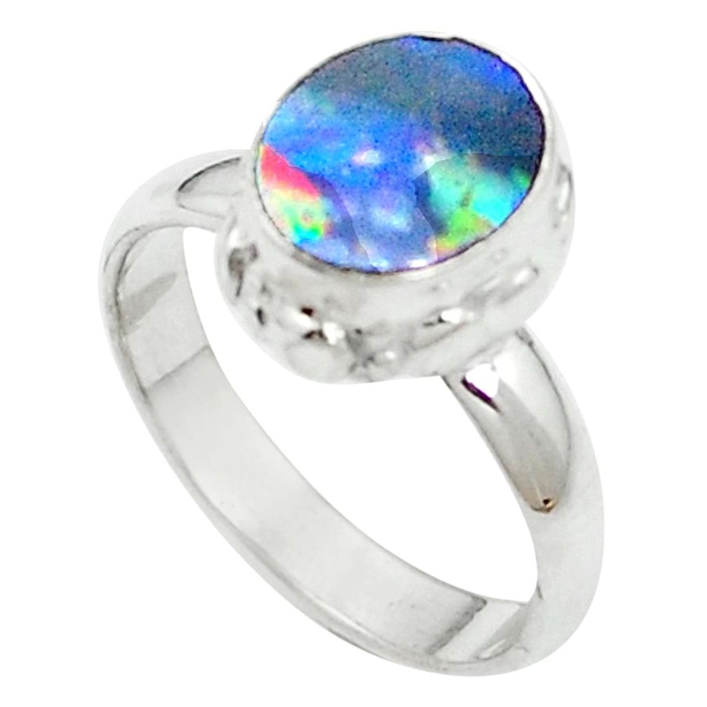 Natural blue doublet opal australian 925 silver ring jewelry size 6.5 m59420