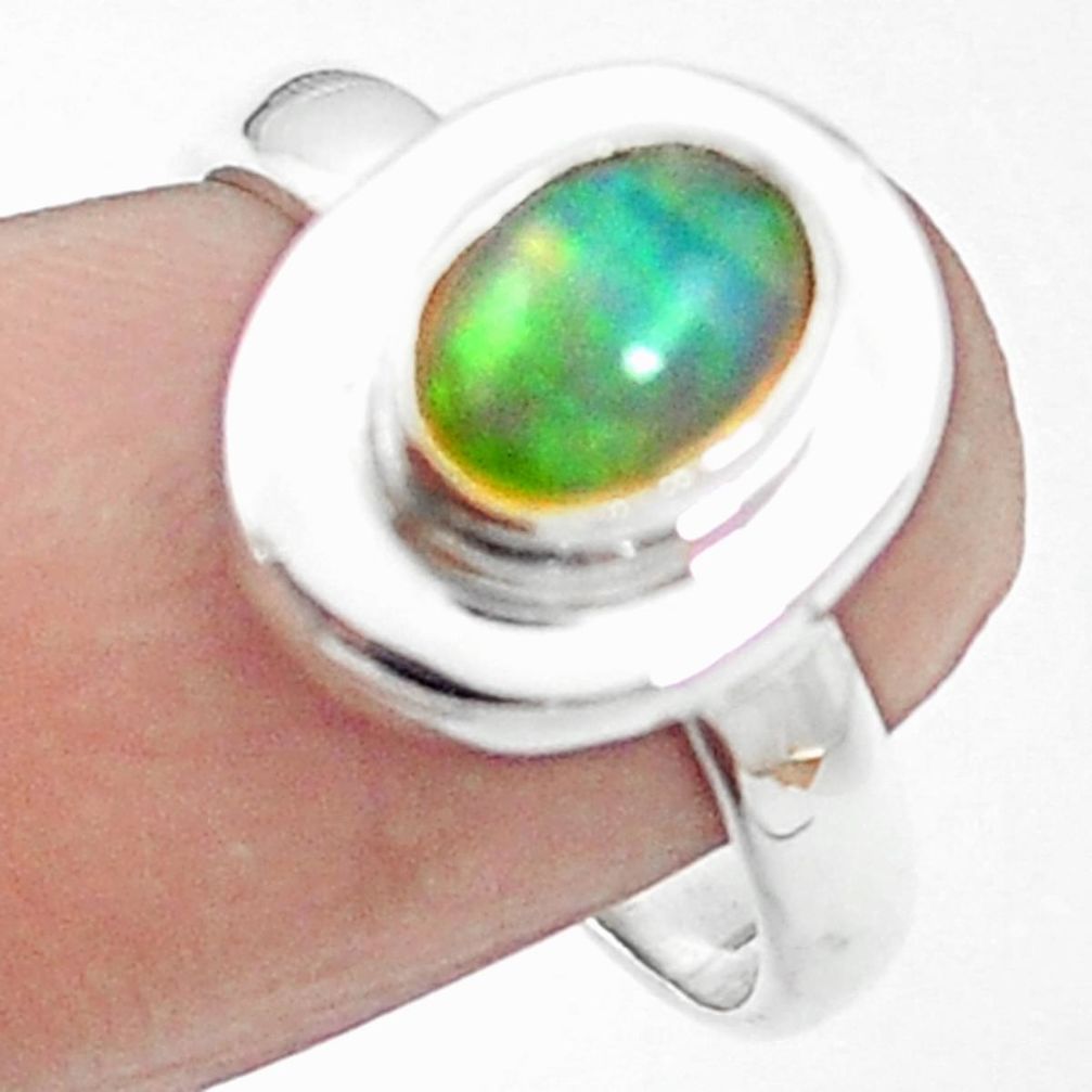 Natural multi color ethiopian opal 925 sterling silver ring size 8 m59432