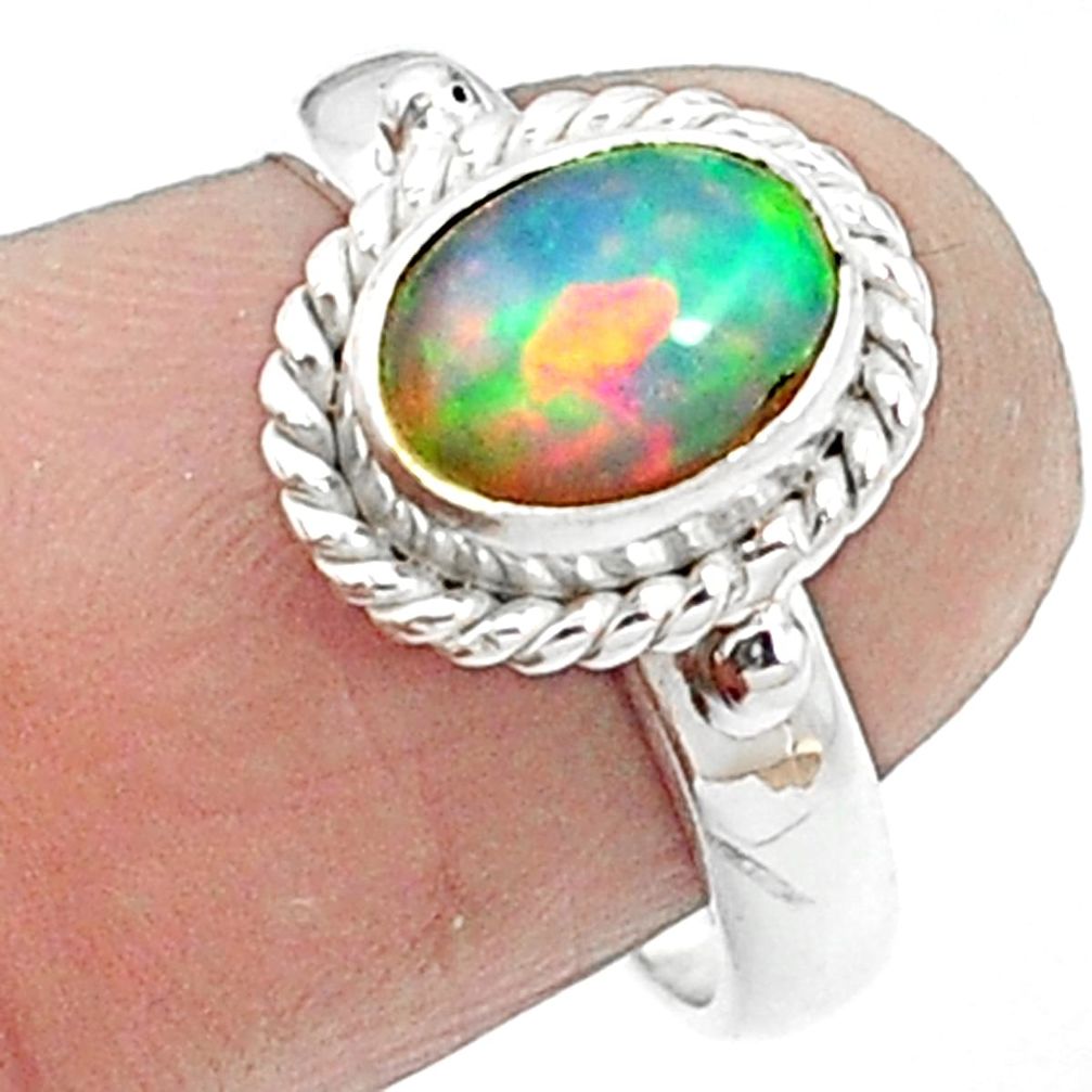 2.09cts natural multicolor ethiopian opal 925 silver ring size 6.5 m59461