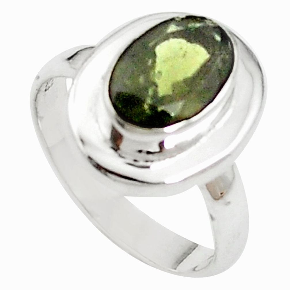 4.52cts natural green moldavite (genuine czech) 925 silver ring size 7.5 m59465