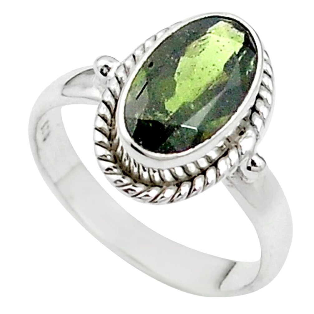 4.67cts natural green moldavite (genuine czech) 925 silver ring size 8 m59470