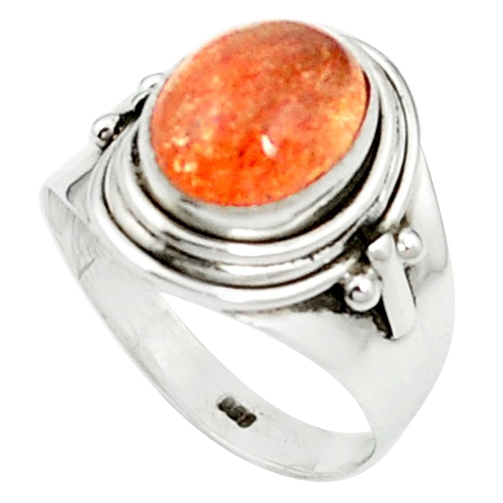 Natural orange sunstone (hematite feldspar) 925 silver ring size 7 m59531