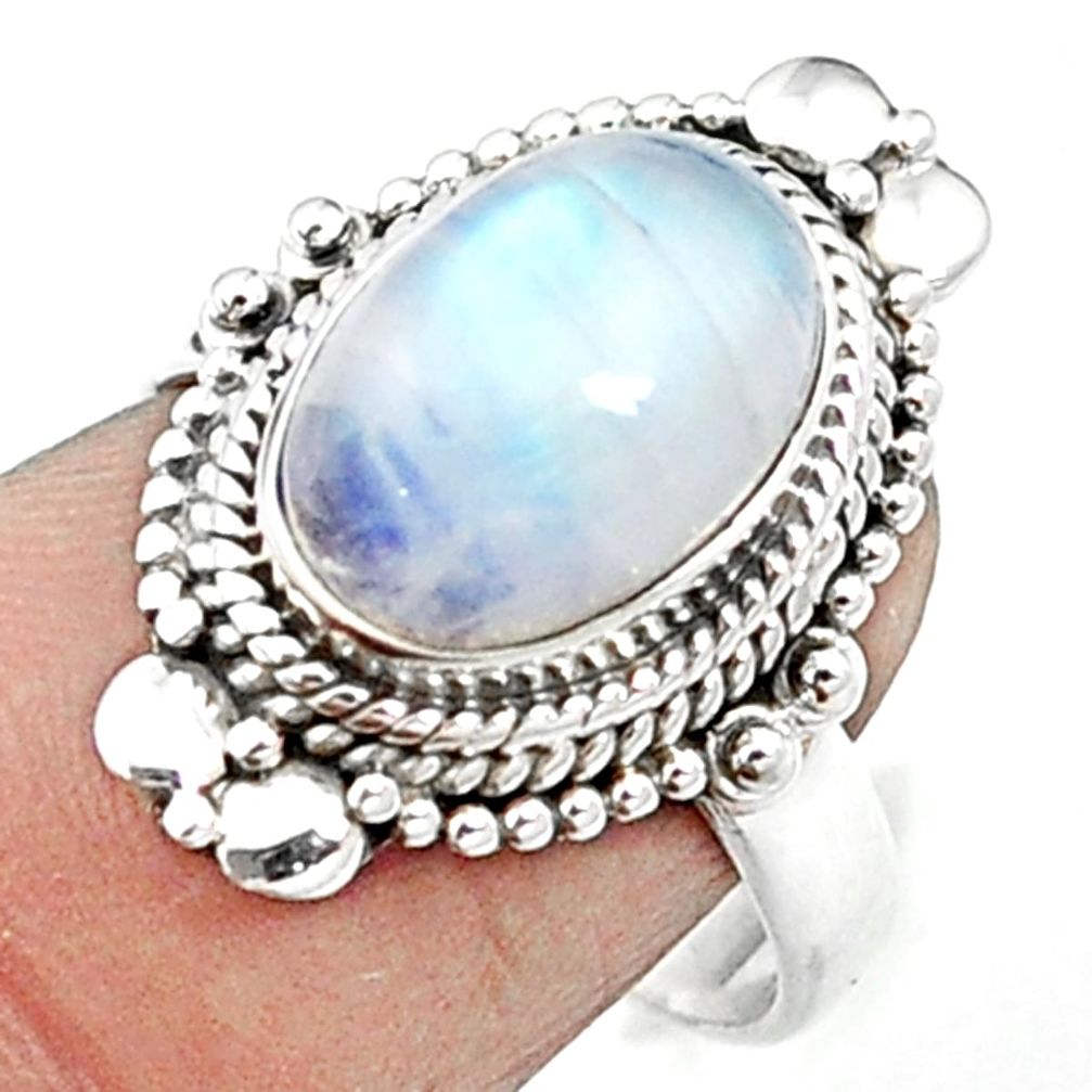 Natural rainbow moonstone 925 sterling silver ring jewelry size 7 m59541