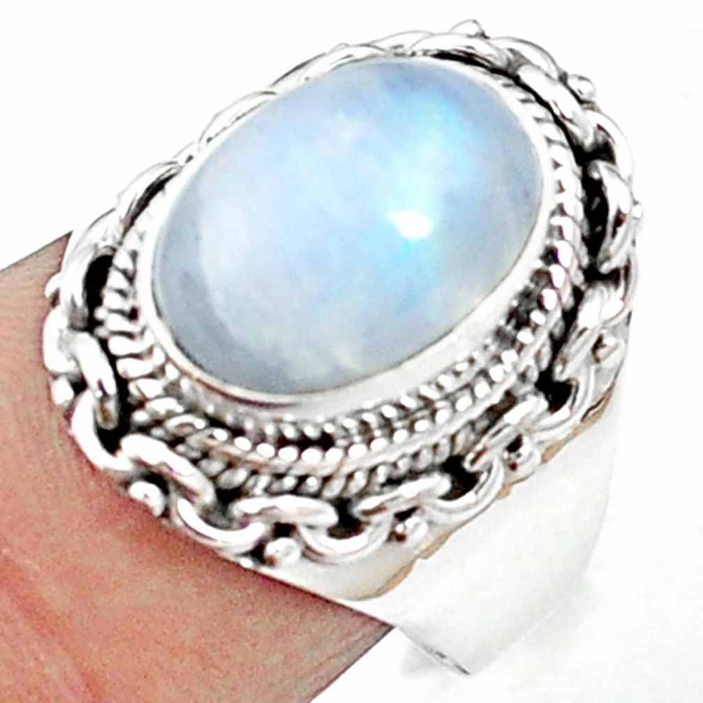 Natural rainbow moonstone 925 sterling silver ring jewelry size 8 m59543