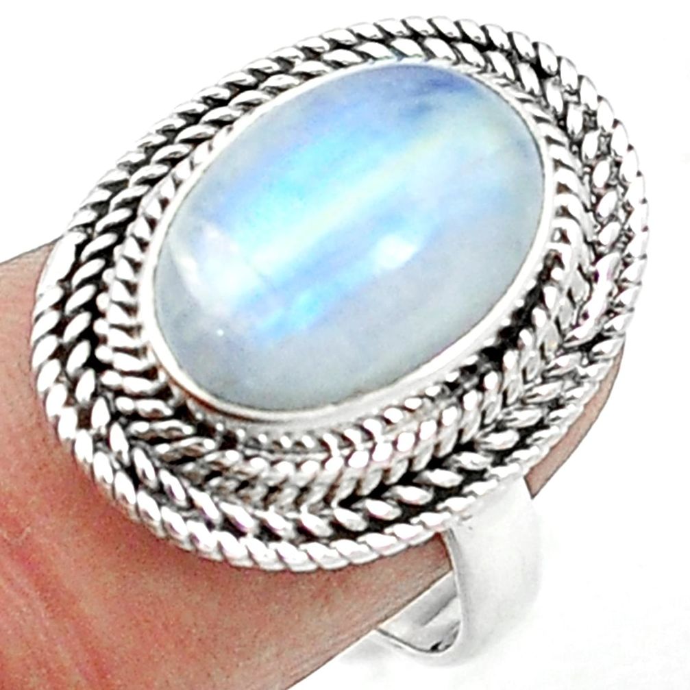 925 sterling silver natural rainbow moonstone oval ring jewelry size 7 m59544
