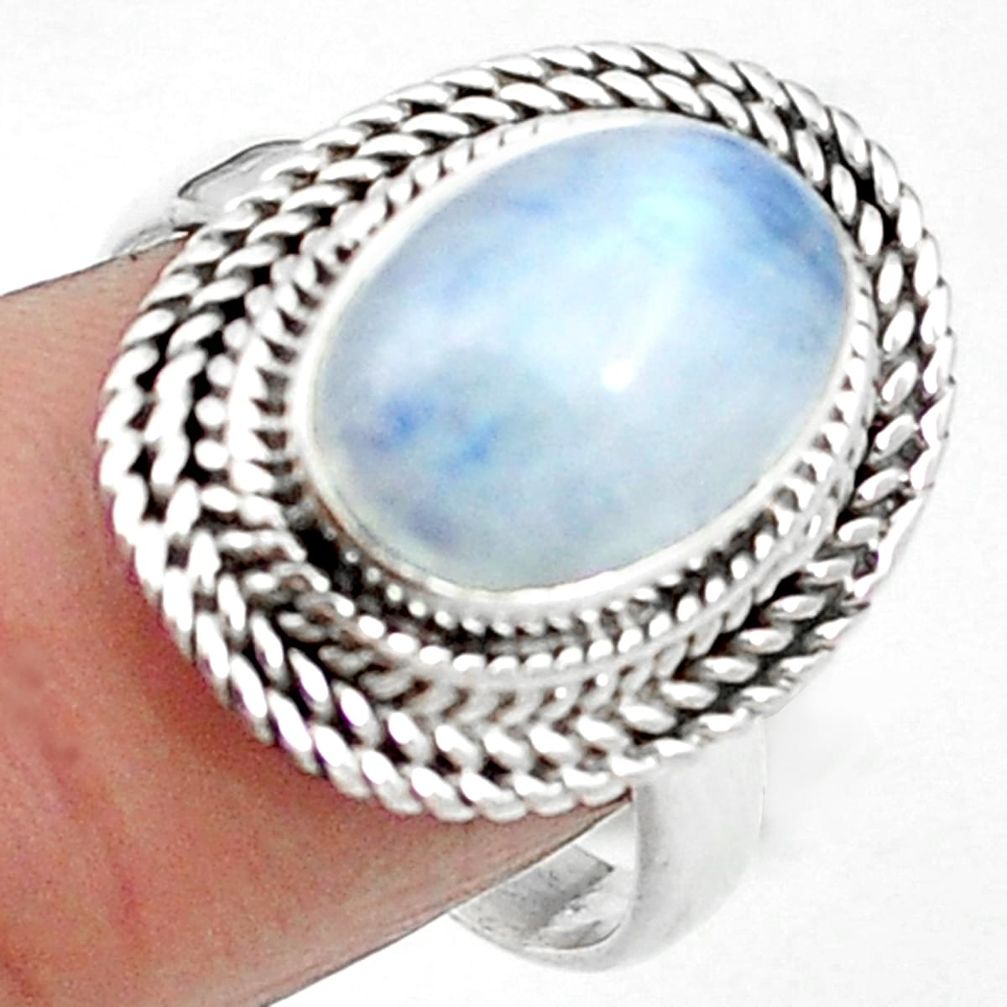 Natural rainbow moonstone 925 sterling silver ring size 8.5 m59546