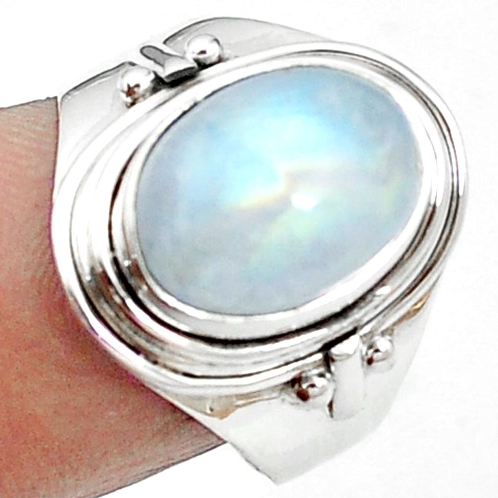 Natural rainbow moonstone 925 sterling silver ring jewelry size 8 m59548