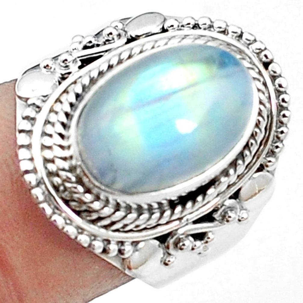 Natural rainbow moonstone 925 sterling silver ring size 7.5 m59549