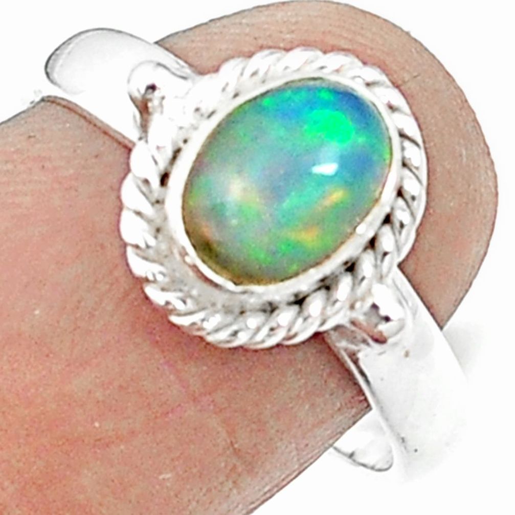 Natural multi color ethiopian opal 925 sterling silver ring size 7 m59555