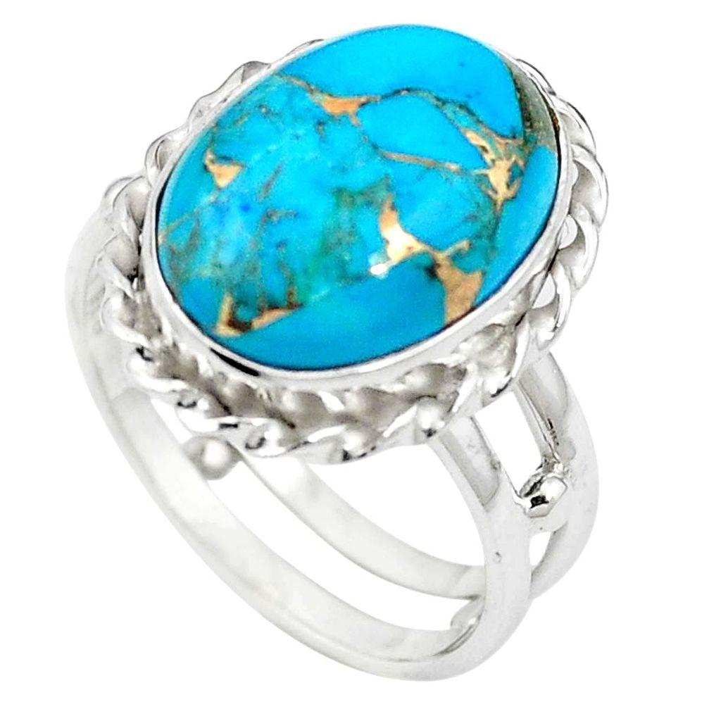 925 sterling silver blue copper turquoise oval ring jewelry size 8 m59636