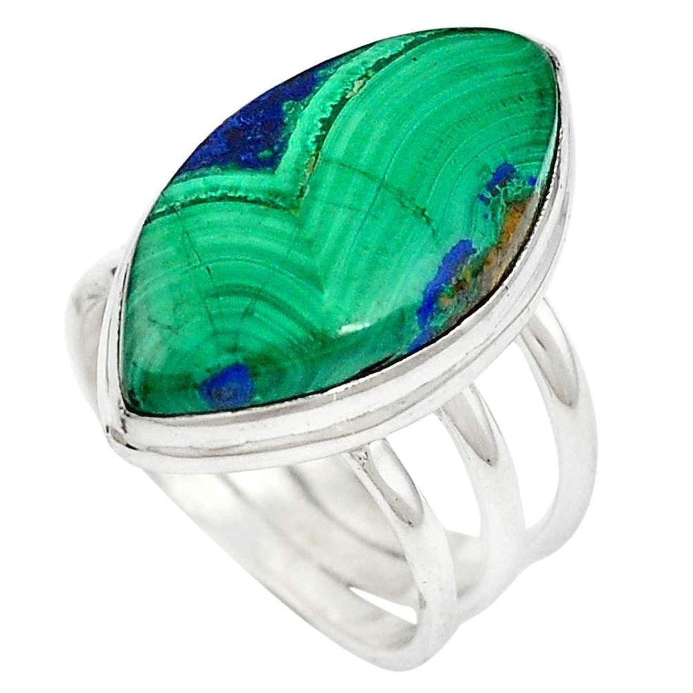 Natural green azurite malachite 925 sterling silver ring size 5.5 m59652