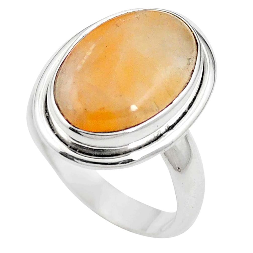 925 sterling silver natural orange calcite oval ring jewelry size 7 m59685