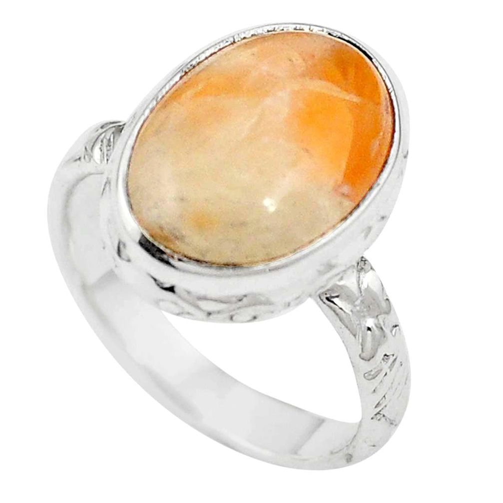 925 sterling silver natural orange calcite oval ring jewelry size 6.5 m59698