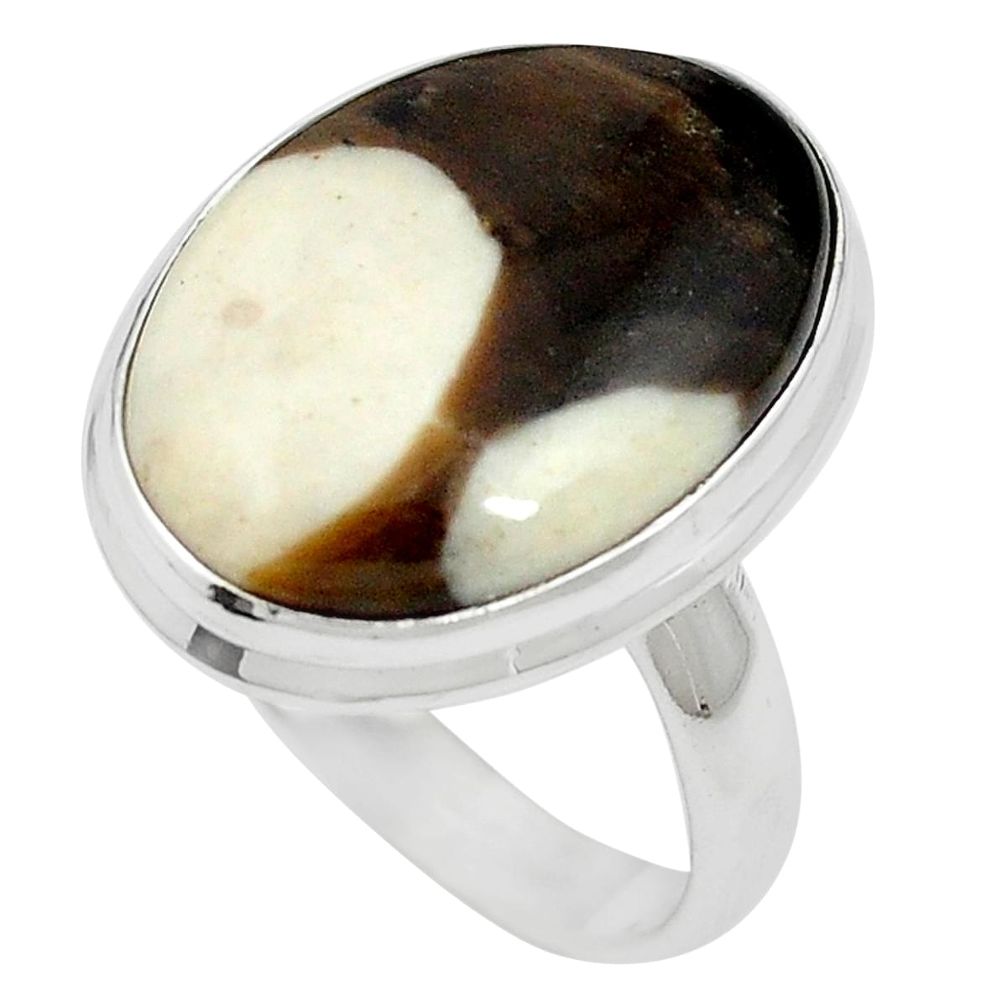 Natural brown peanut petrified wood fossil 925 silver ring size 8 m59701