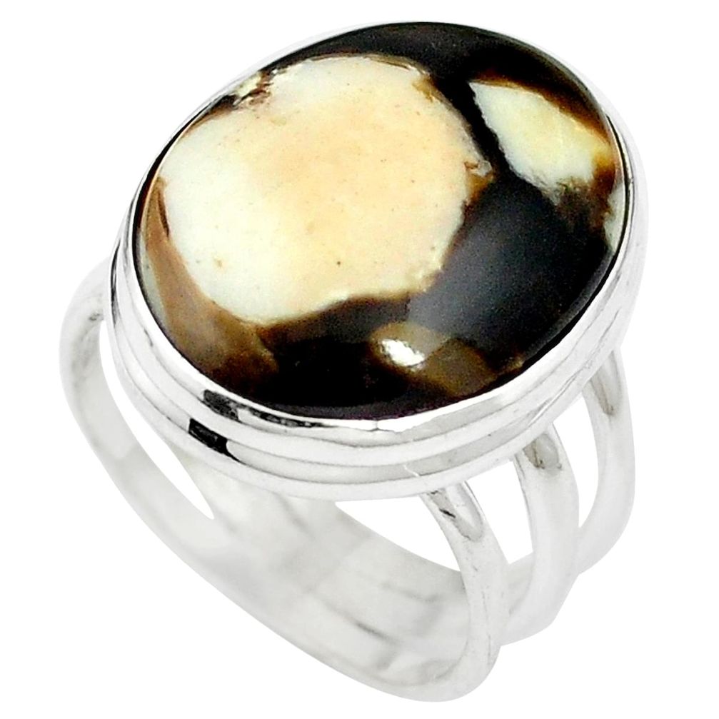 Natural brown peanut petrified wood fossil 925 silver ring size 6 m59709