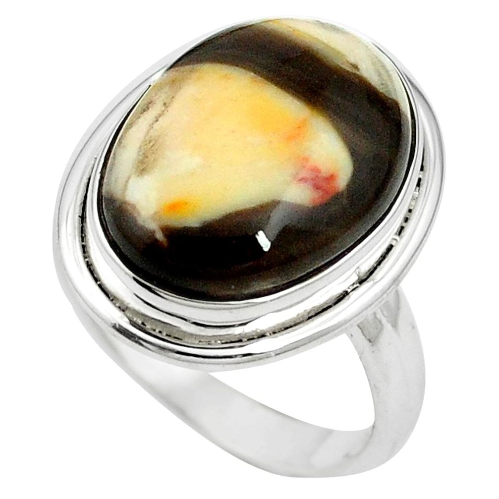 925 silver natural brown peanut petrified wood fossil oval ring size 7 m59717