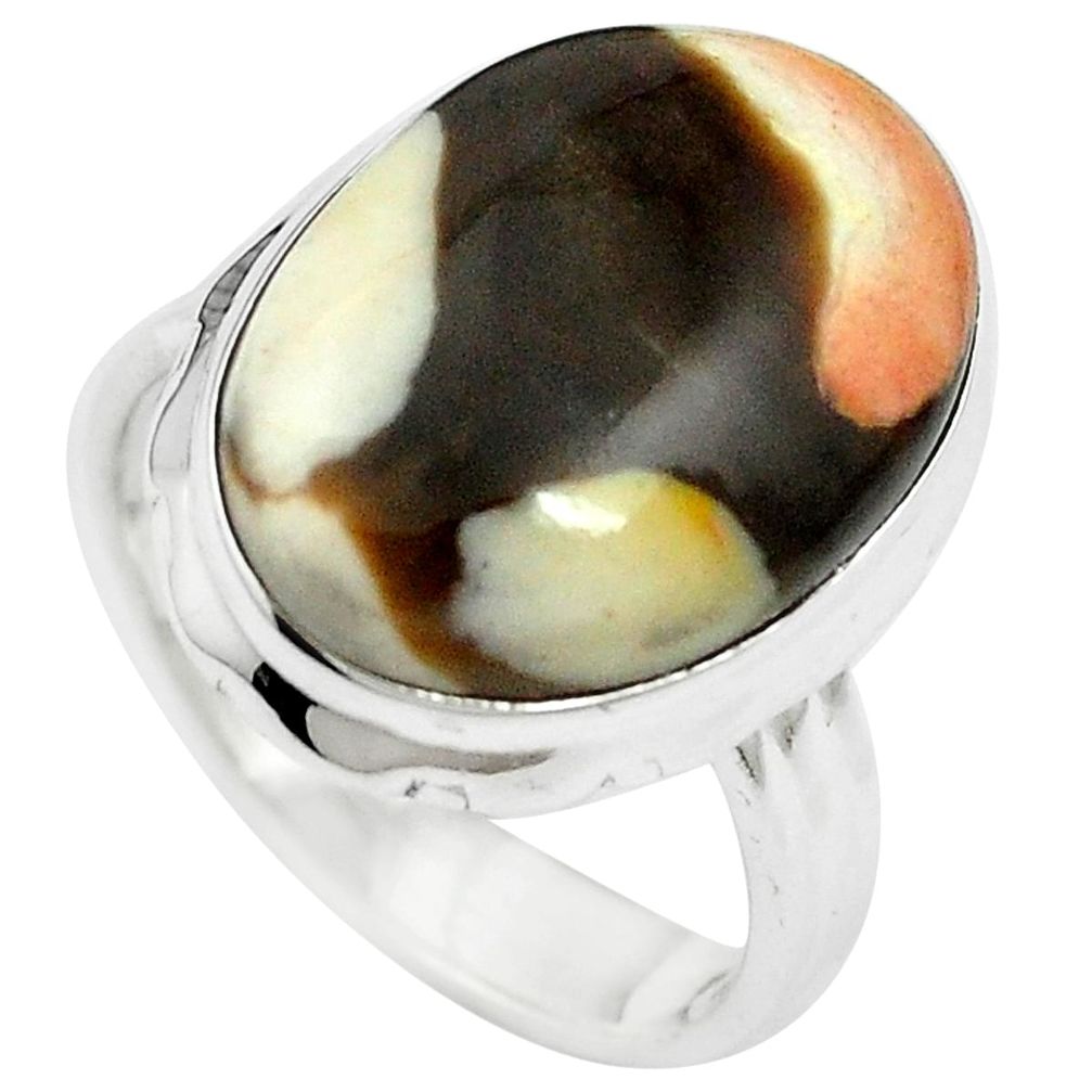 Natural brown peanut petrified wood fossil 925 silver ring size 8 m59720