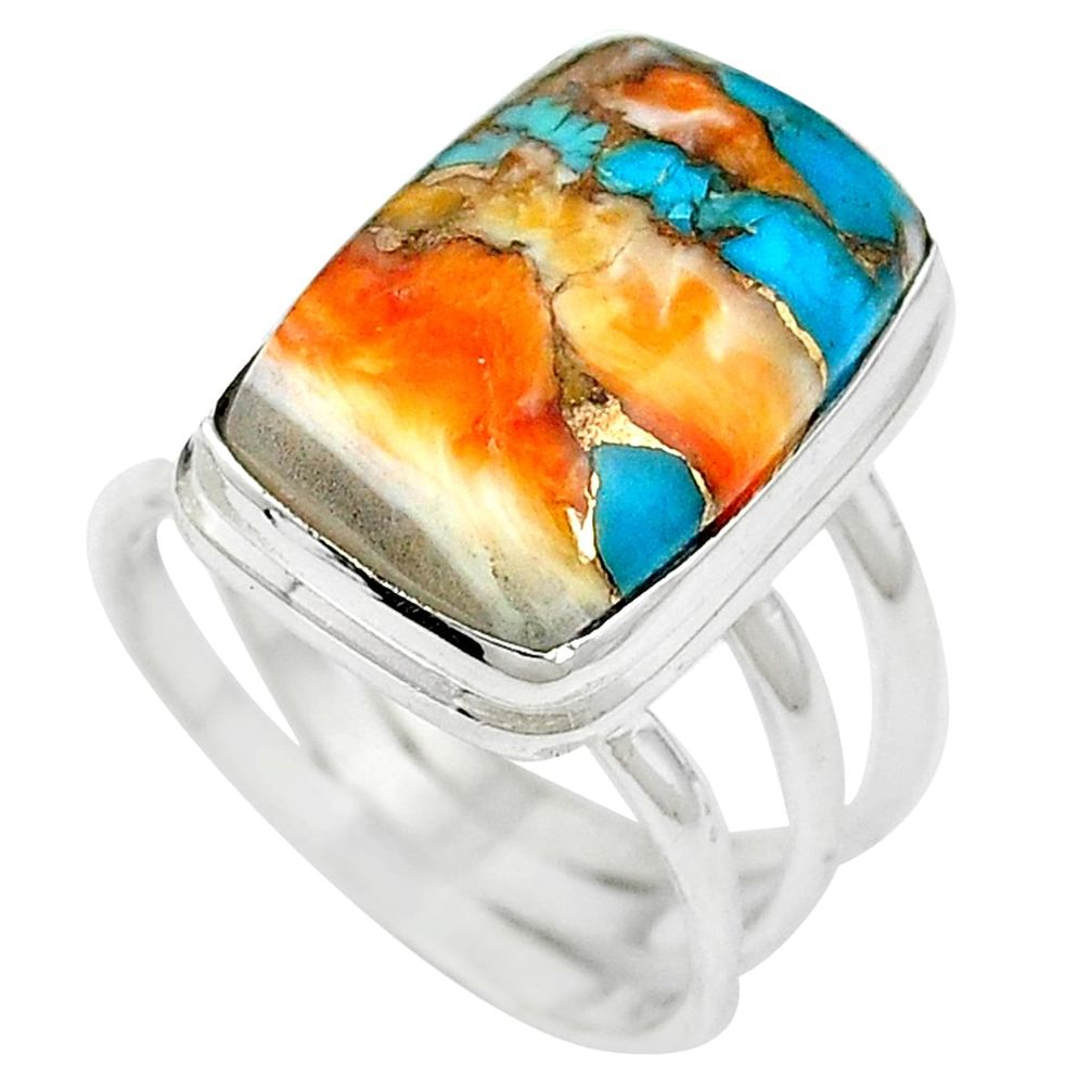 Multi color spiny oyster arizona turquoise 925 silver ring size 5.5 m59761