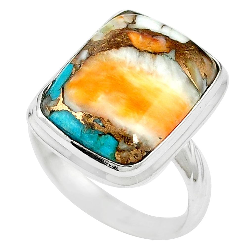 Multi color spiny oyster arizona turquoise 925 silver ring size 8 m59766