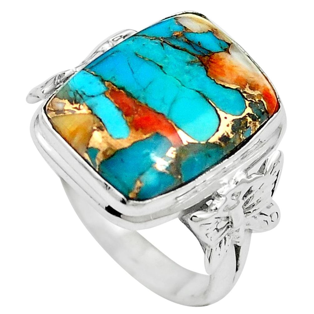 Spiny oyster arizona turquoise 925 silver butterfly ring size 7.5 m59769