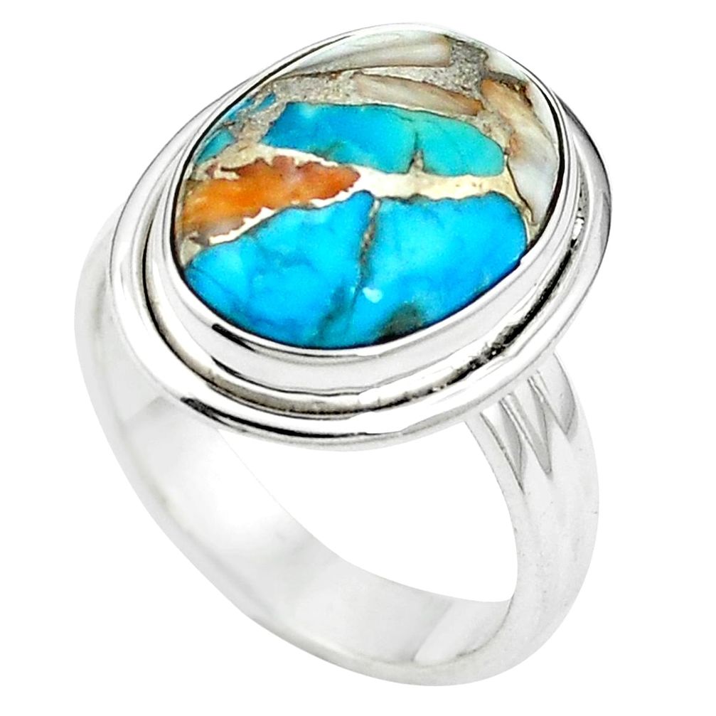 Multi color spiny oyster arizona turquoise 925 silver ring size 7 m59776