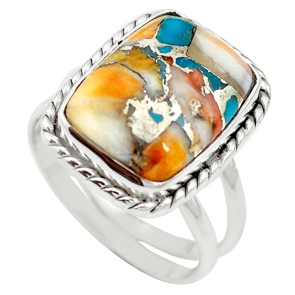 Multi color spiny oyster arizona turquoise 925 silver ring size 7.5 m59783